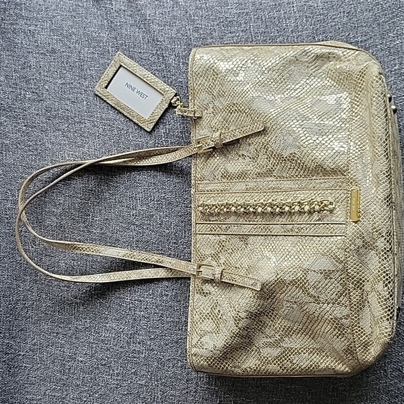 NWOT NINE WEST Metallic Golden Tote - Picture 1 of 11